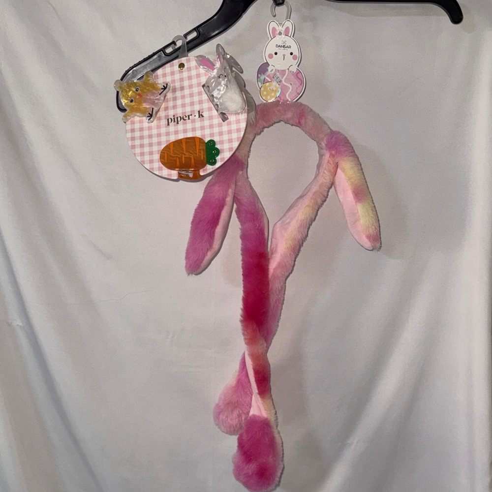 Easter Bundle Piper K 3pk Hair Clips & Fuzzy Plush Jumping Rabbit Ears